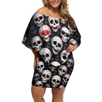 Emoji Skulls Off Shoulder Short Dress Moodboard of the Dead