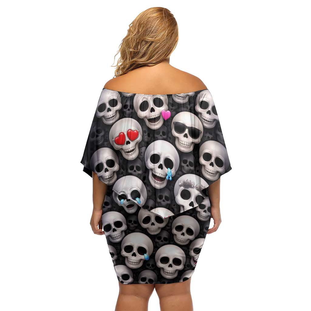 Emoji Skulls Off Shoulder Short Dress Moodboard of the Dead