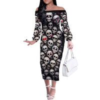 Emoji Skulls Off The Shoulder Long Sleeve Dress Moodboard of the Dead
