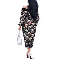 Emoji Skulls Off The Shoulder Long Sleeve Dress Moodboard of the Dead