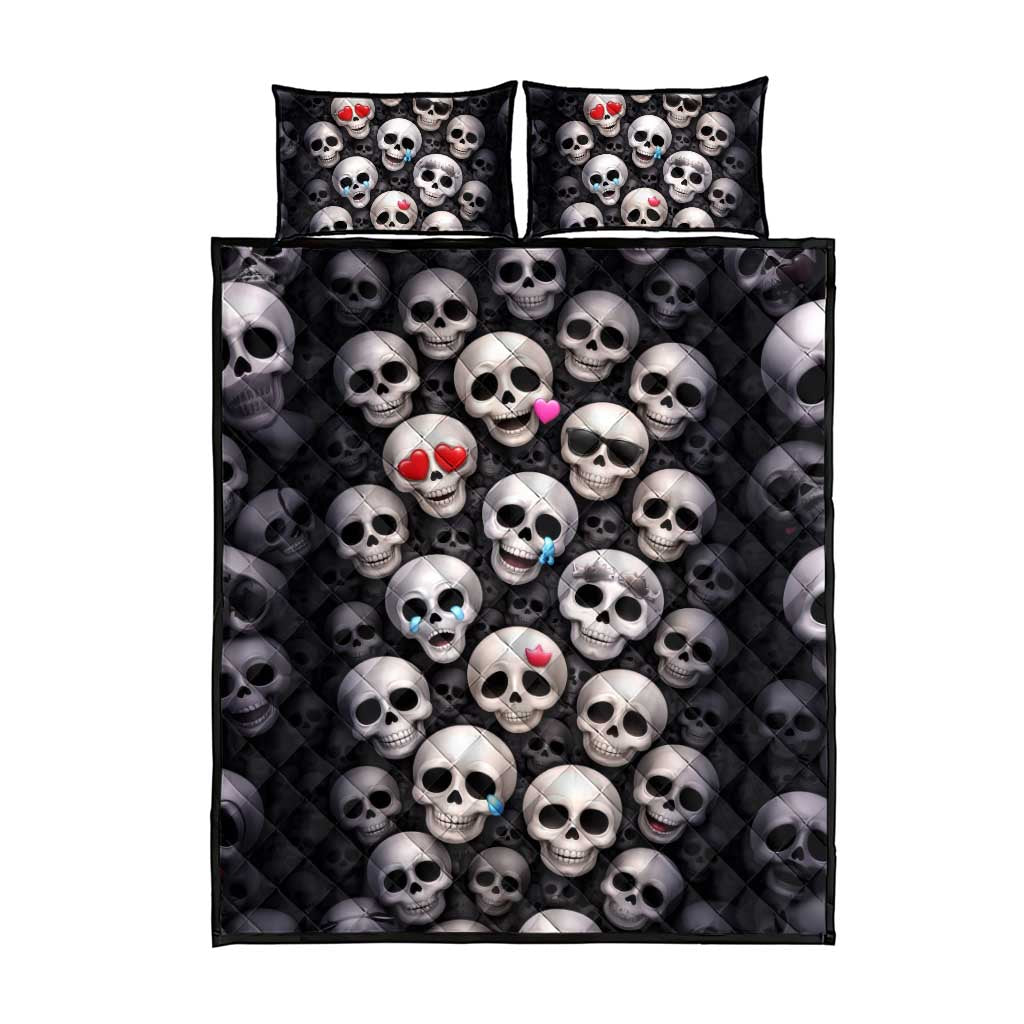 Emoji Skulls Quilt Bed Set Moodboard of the Dead