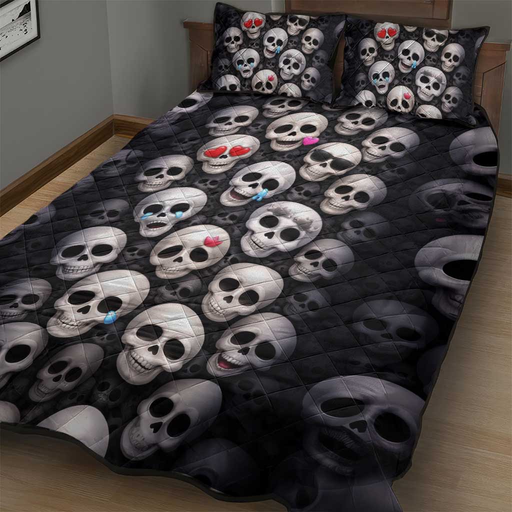 Emoji Skulls Quilt Bed Set Moodboard of the Dead