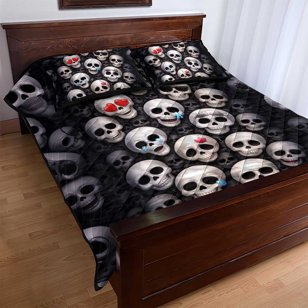 Emoji Skulls Quilt Bed Set Moodboard of the Dead