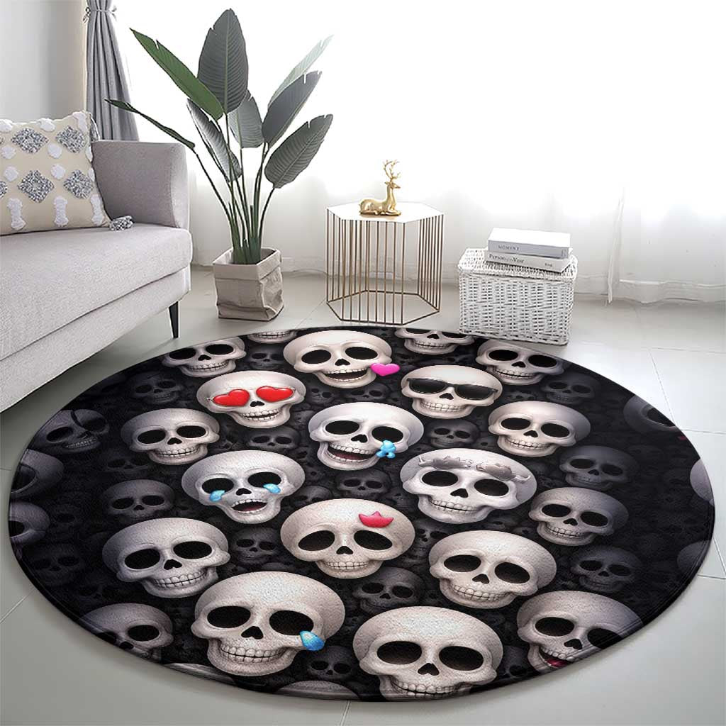 Emoji Skulls Round Carpet Moodboard of the Dead