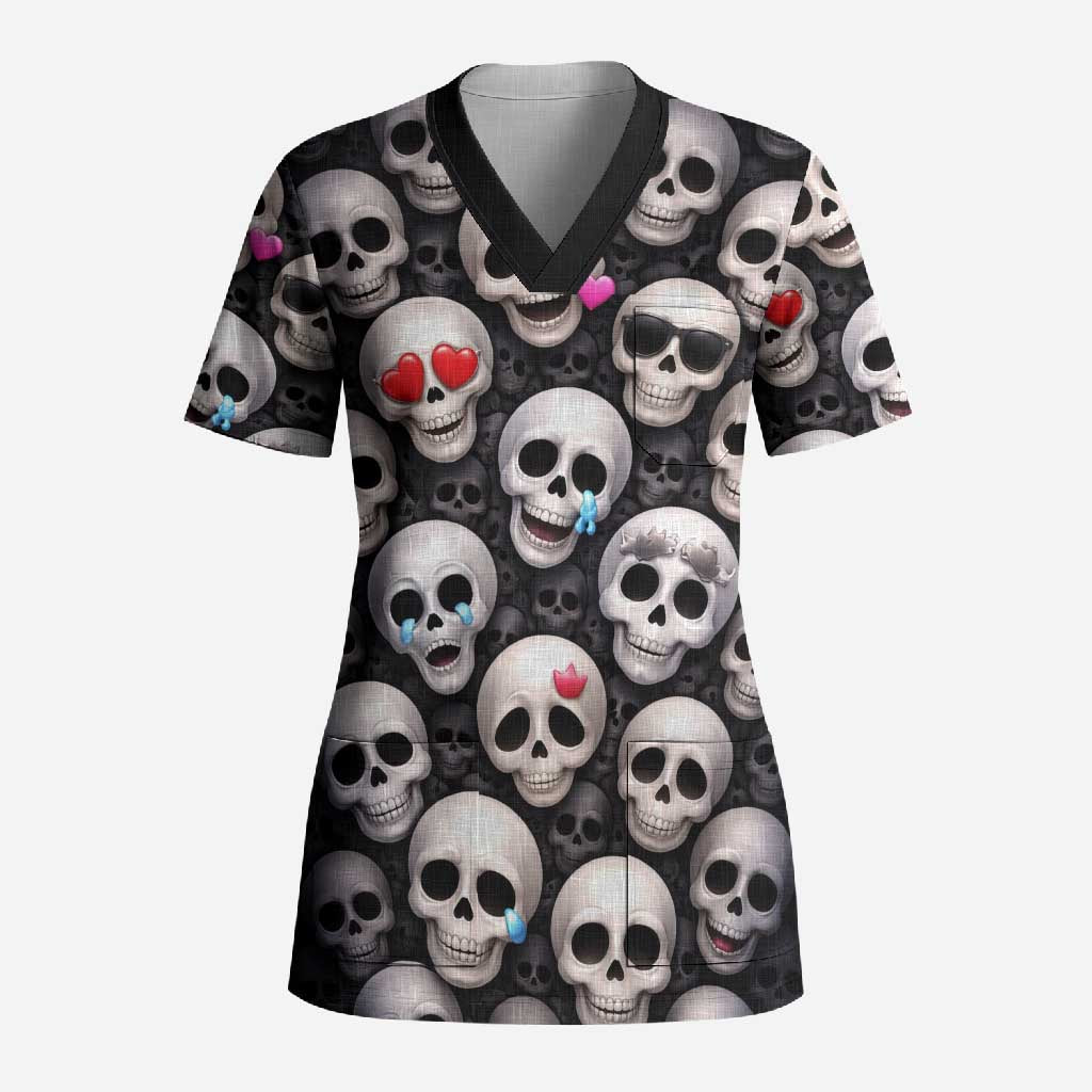 Emoji Skulls Scrub Top Moodboard of the Dead