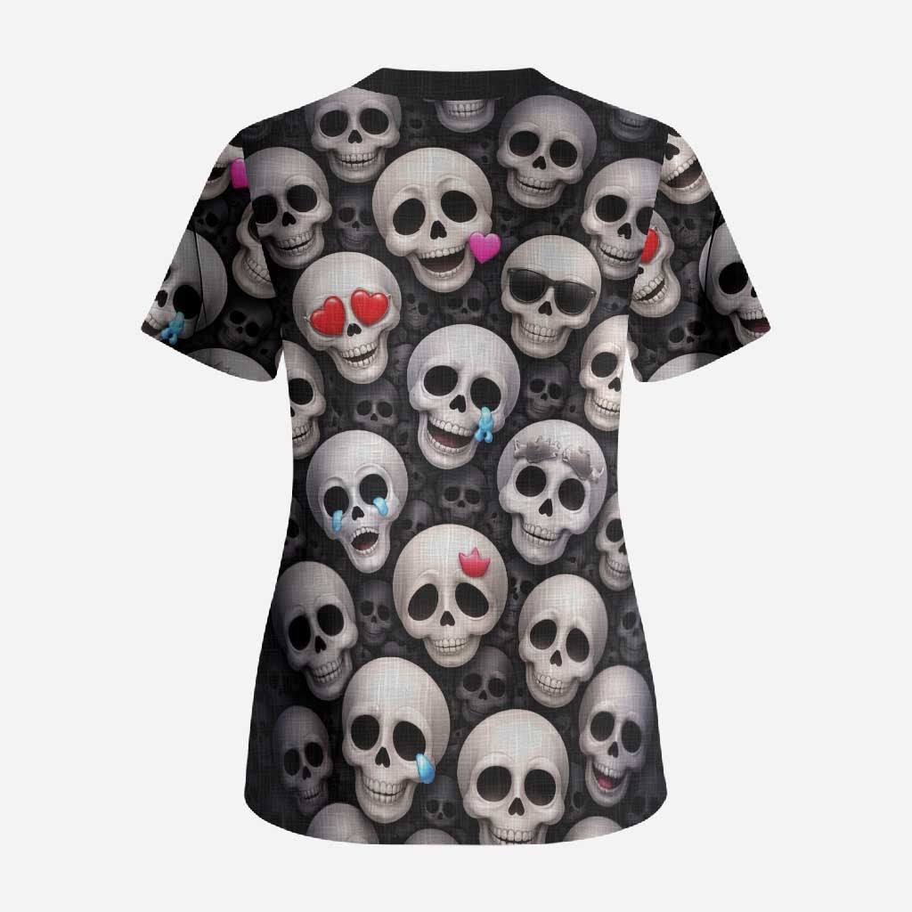 Emoji Skulls Scrub Top Moodboard of the Dead