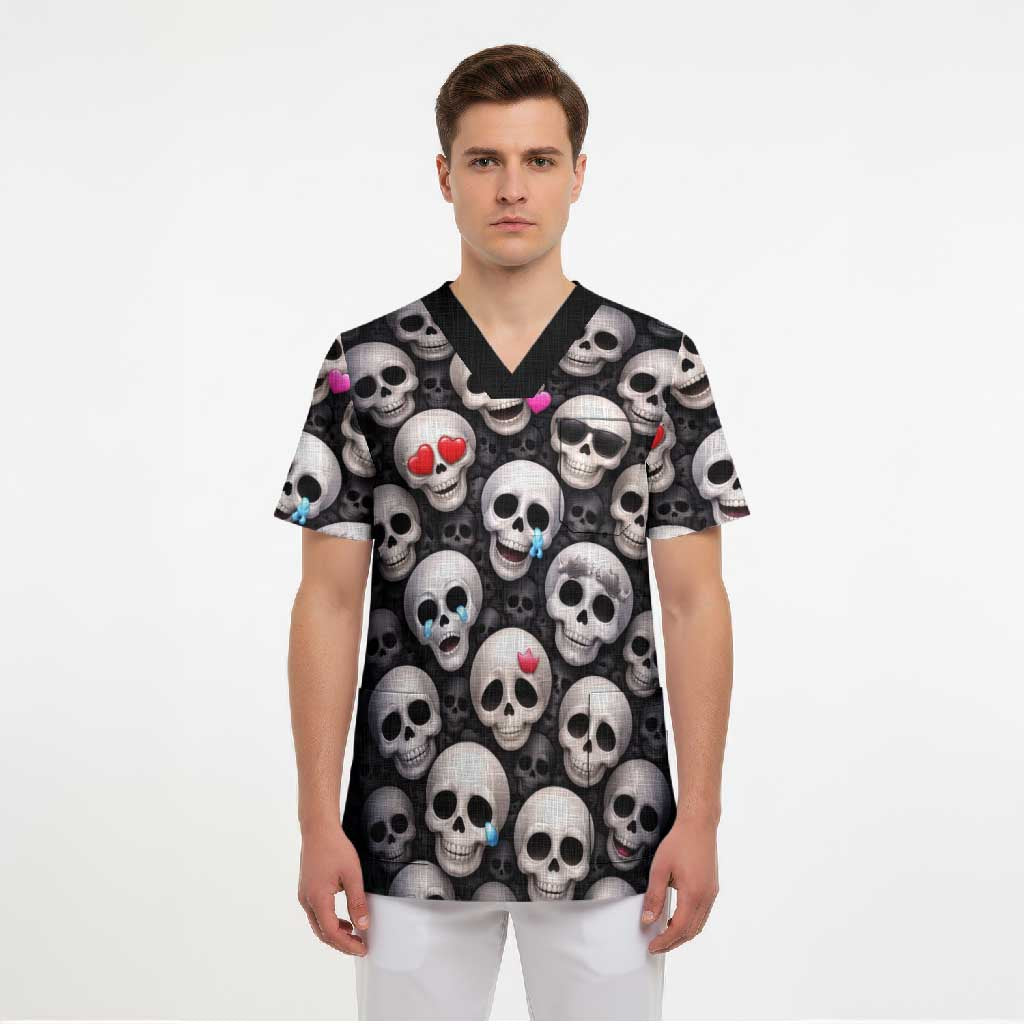 Emoji Skulls Scrub Top Moodboard of the Dead
