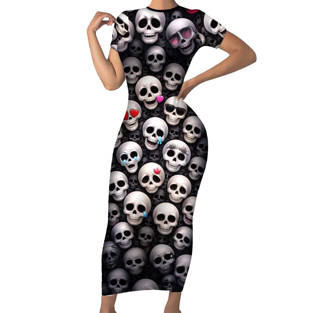 Emoji Skulls Short Sleeve Bodycon Dress Moodboard of the Dead