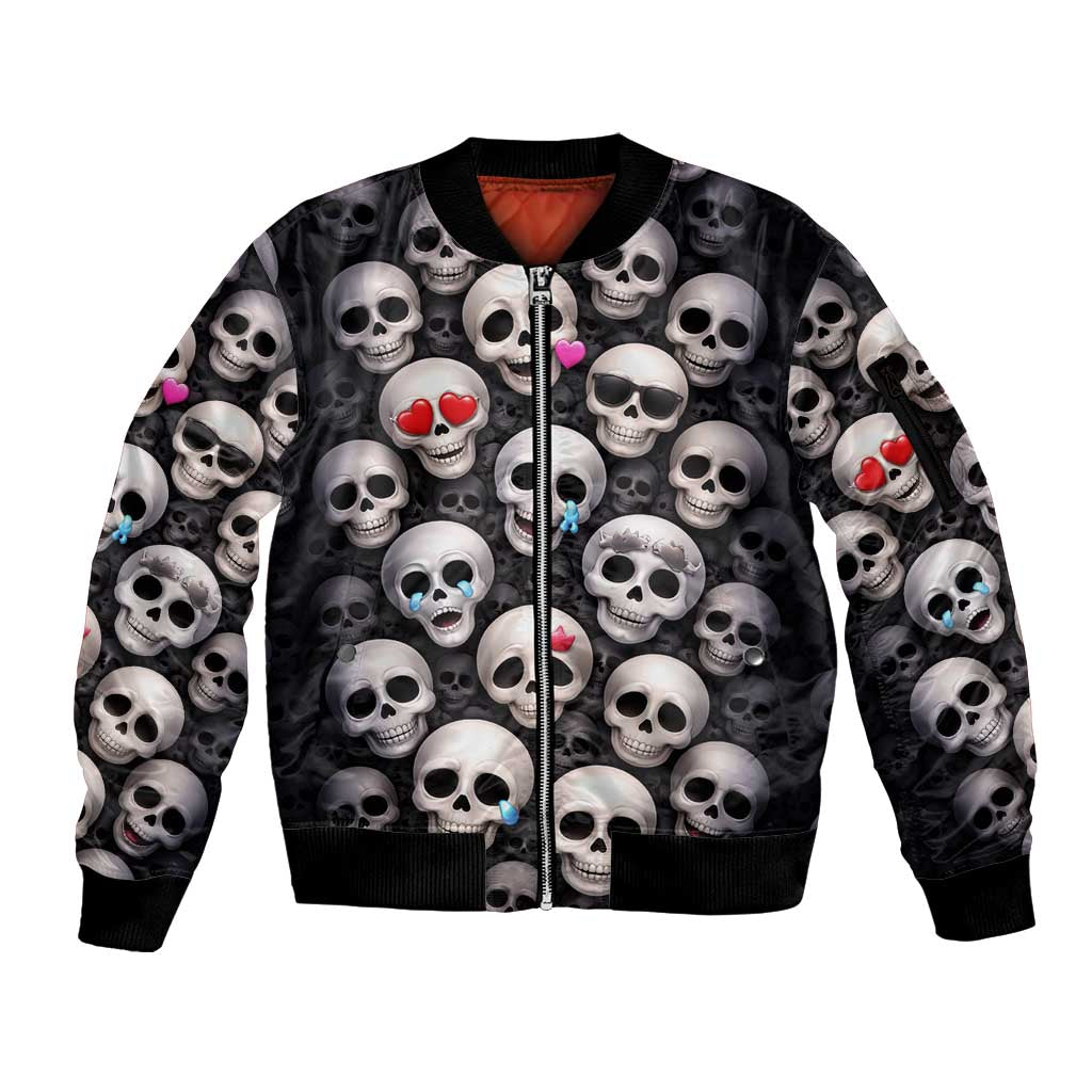 Emoji Skulls Sleeve Zip Bomber Jacket Moodboard of the Dead