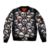 Emoji Skulls Sleeve Zip Bomber Jacket Moodboard of the Dead