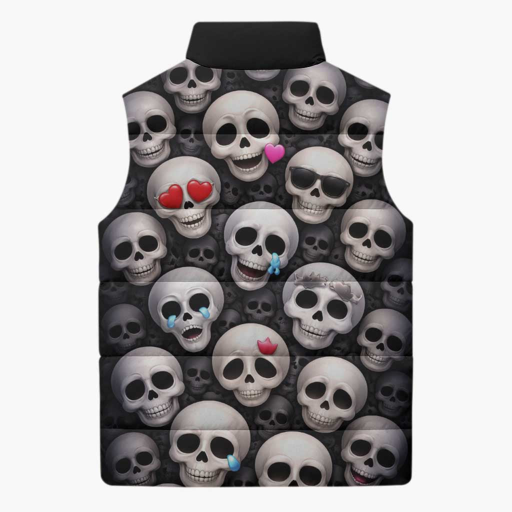 Emoji Skulls Sleeveless Puffer Jacket Moodboard of the Dead