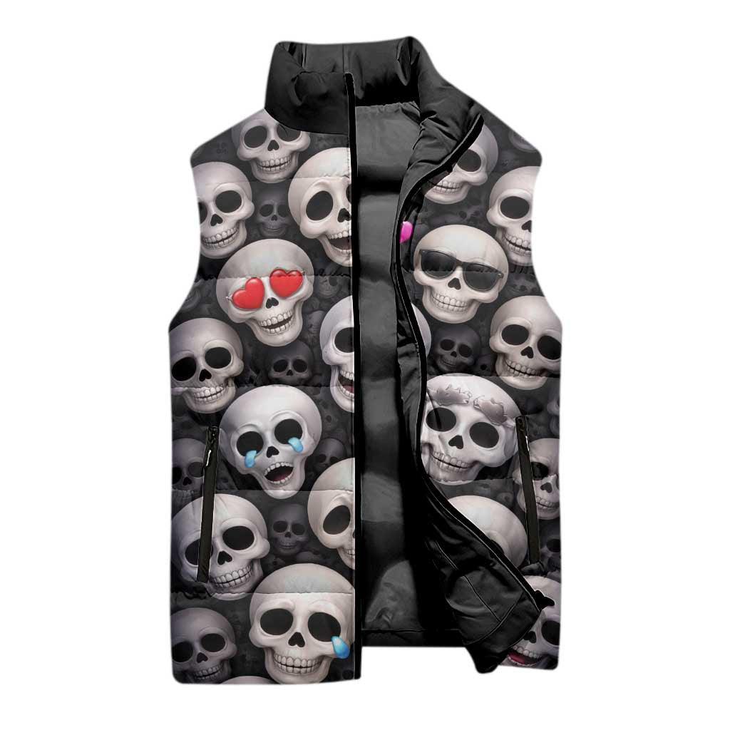 Emoji Skulls Sleeveless Puffer Jacket Moodboard of the Dead
