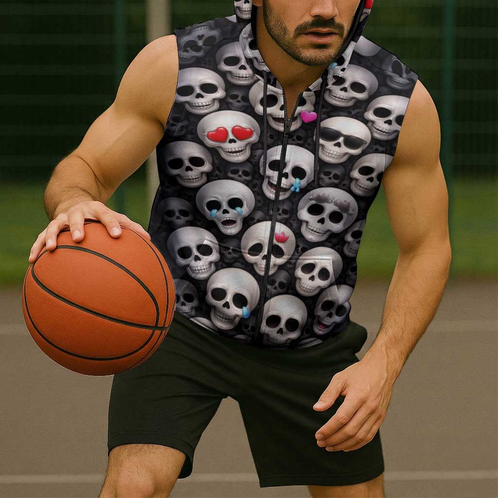 Emoji Skulls Sleeveless Zip Hoodie Moodboard of the Dead