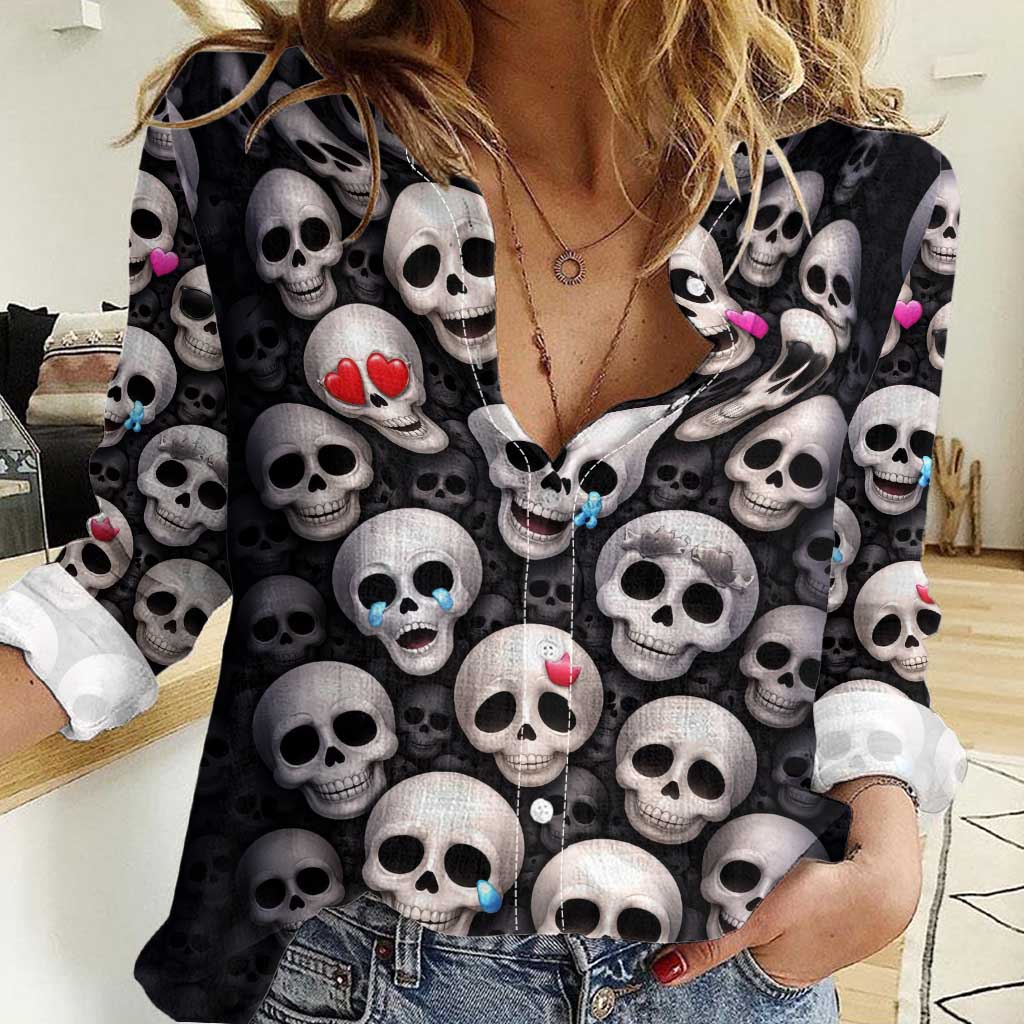 Emoji Skulls Women Casual Shirt Moodboard of the Dead