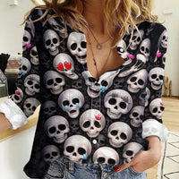 Emoji Skulls Women Casual Shirt Moodboard of the Dead