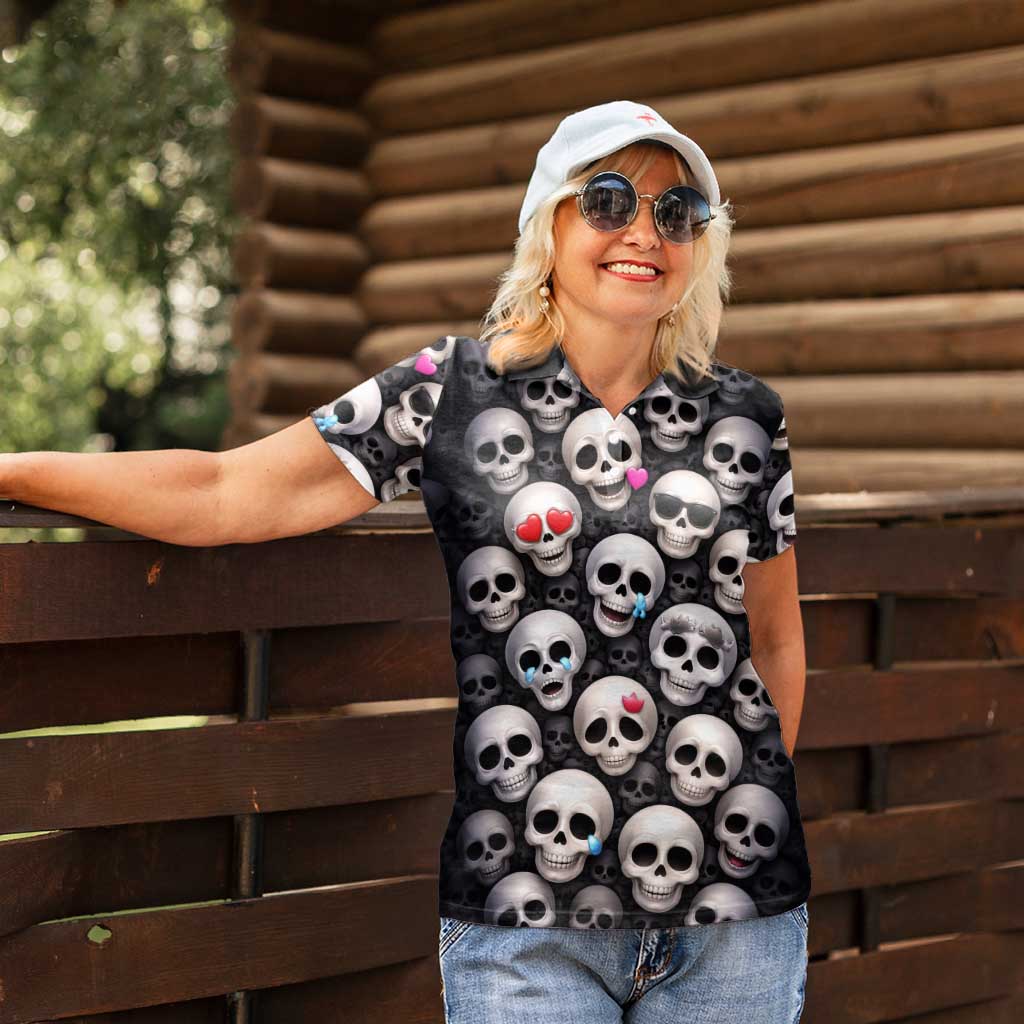 Emoji Skulls Women Polo Shirt Moodboard of the Dead