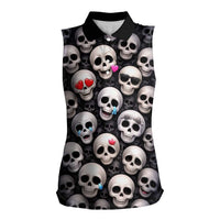 Emoji Skulls Women Sleeveless Polo Shirt Moodboard of the Dead