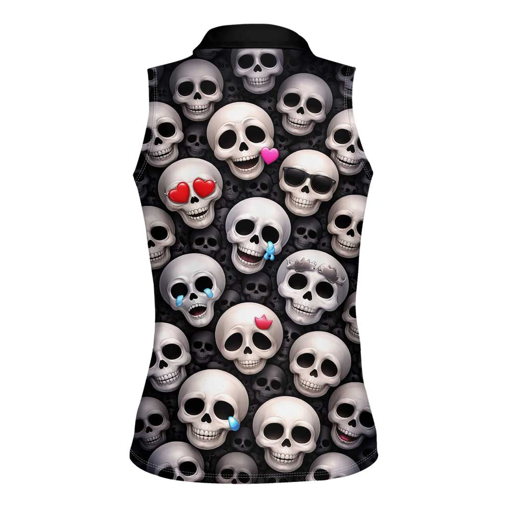 Emoji Skulls Women Sleeveless Polo Shirt Moodboard of the Dead