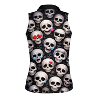 Emoji Skulls Women Sleeveless Polo Shirt Moodboard of the Dead