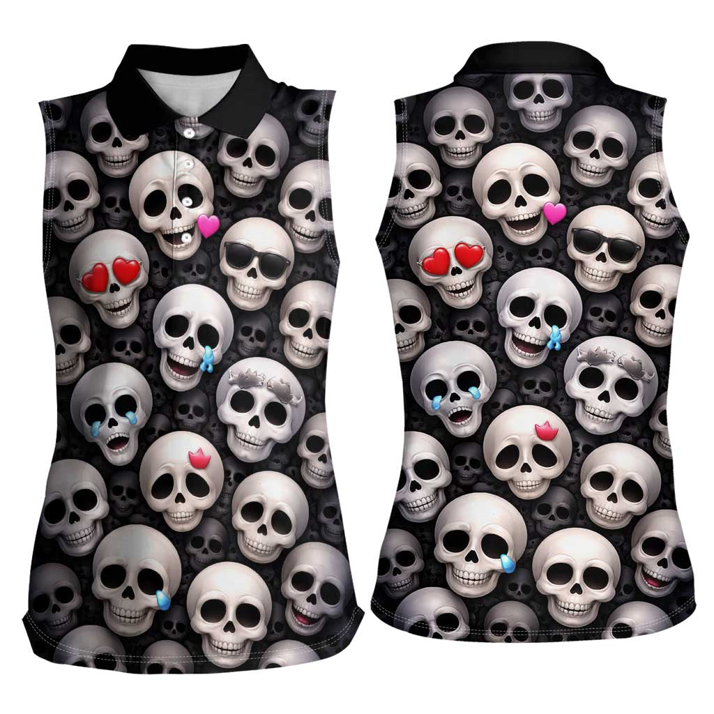 Emoji Skulls Women Sleeveless Polo Shirt Moodboard of the Dead