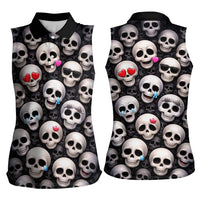 Emoji Skulls Women Sleeveless Polo Shirt Moodboard of the Dead
