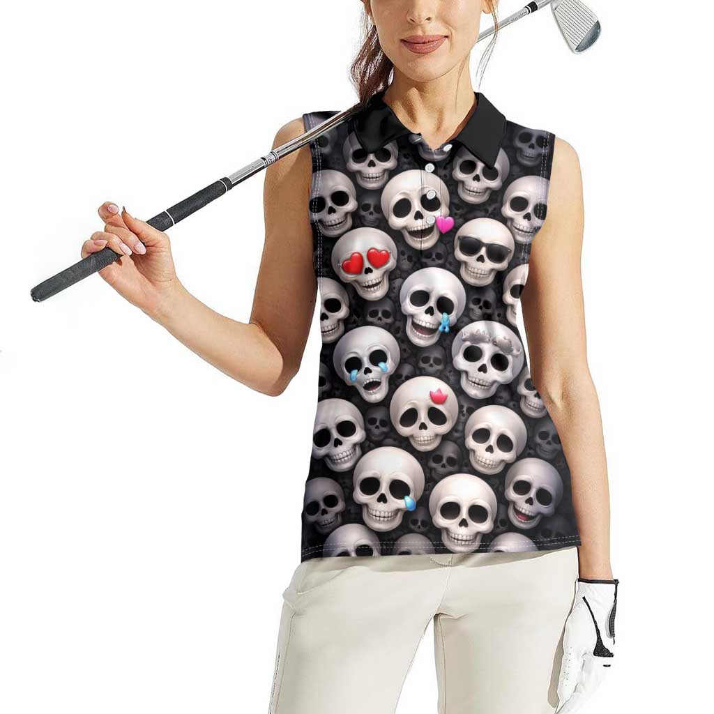 Emoji Skulls Women Sleeveless Polo Shirt Moodboard of the Dead