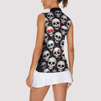 Emoji Skulls Women Sleeveless Polo Shirt Moodboard of the Dead