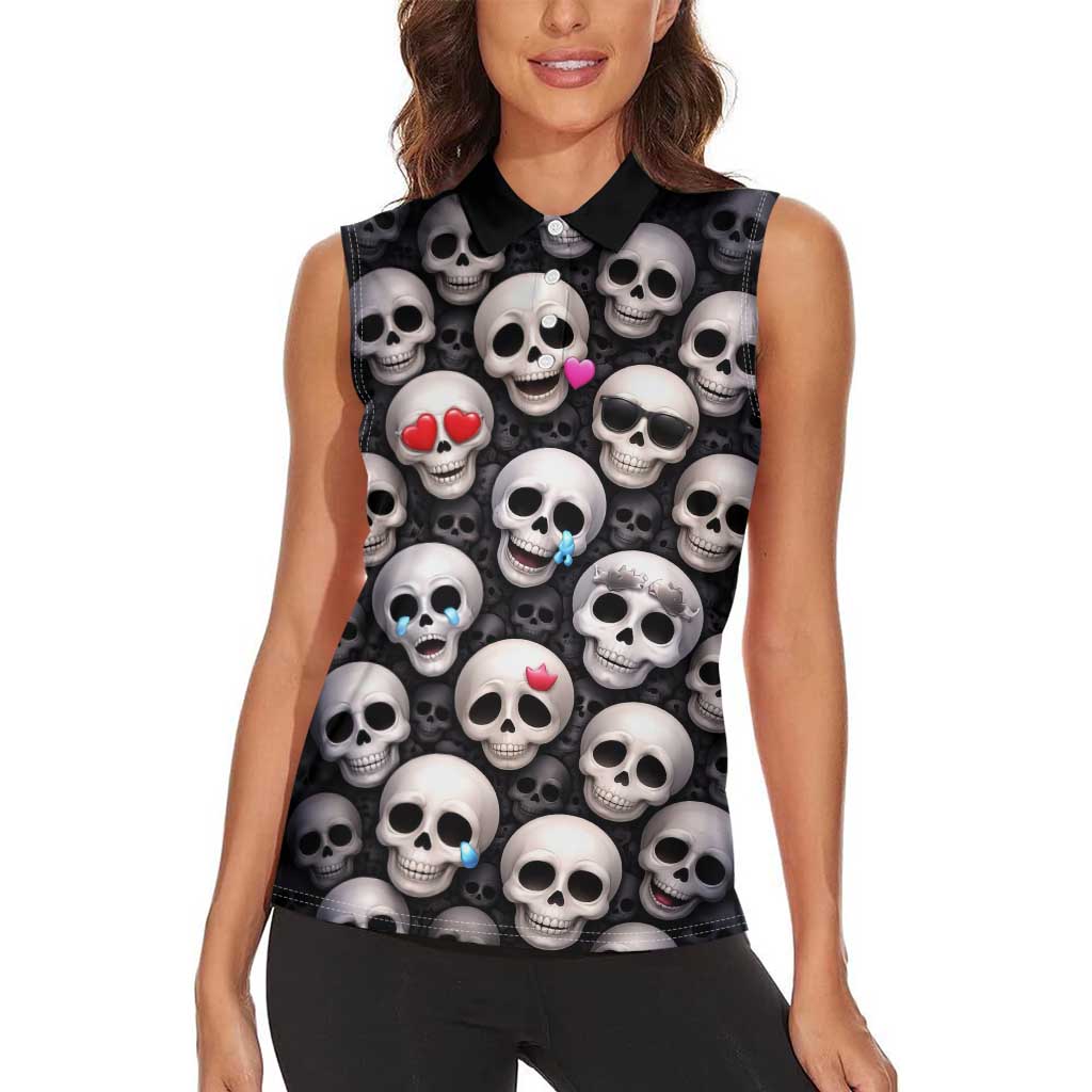 Emoji Skulls Women Sleeveless Polo Shirt Moodboard of the Dead