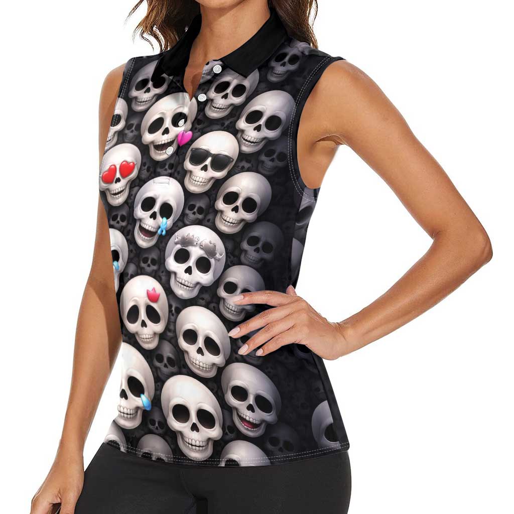Emoji Skulls Women Sleeveless Polo Shirt Moodboard of the Dead