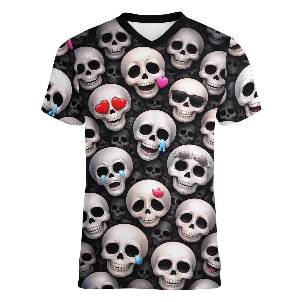 Emoji Skulls Women V-Neck T-Shirt Moodboard of the Dead