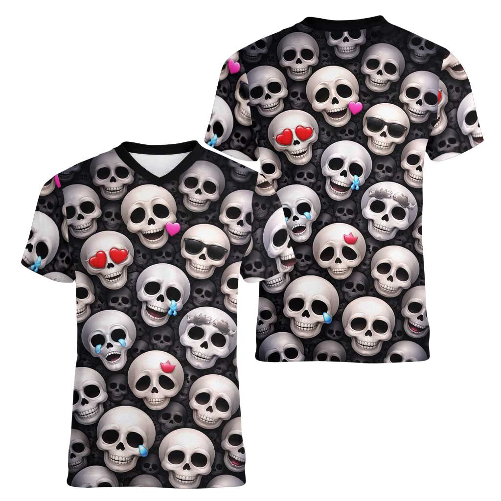 Emoji Skulls Women V-Neck T-Shirt Moodboard of the Dead