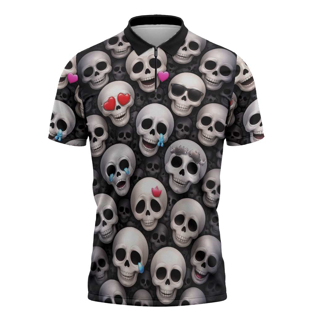 Emoji Skulls Zipper Polo Shirt Moodboard of the Dead