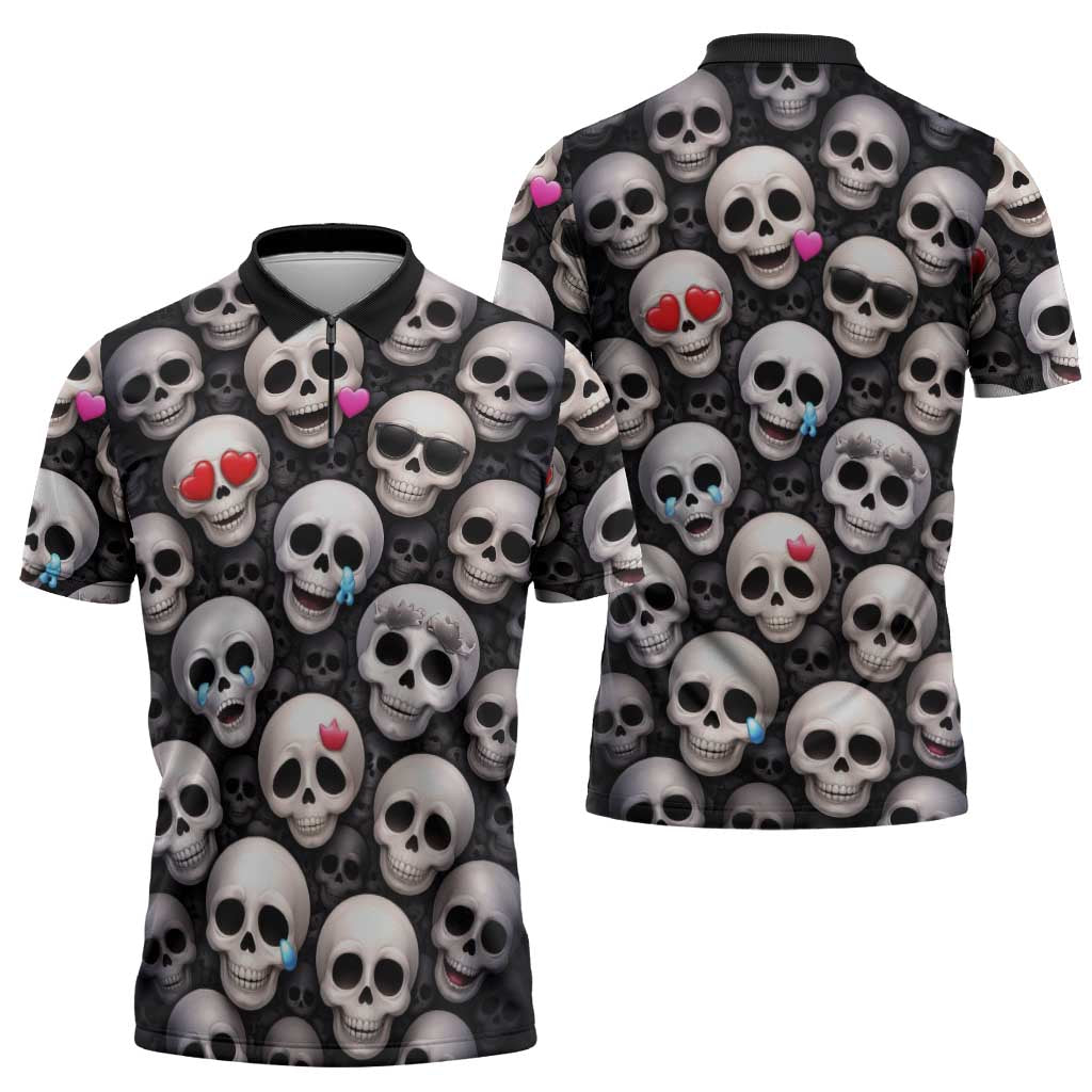 Emoji Skulls Zipper Polo Shirt Moodboard of the Dead
