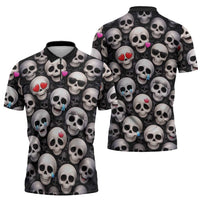 Emoji Skulls Zipper Polo Shirt Moodboard of the Dead