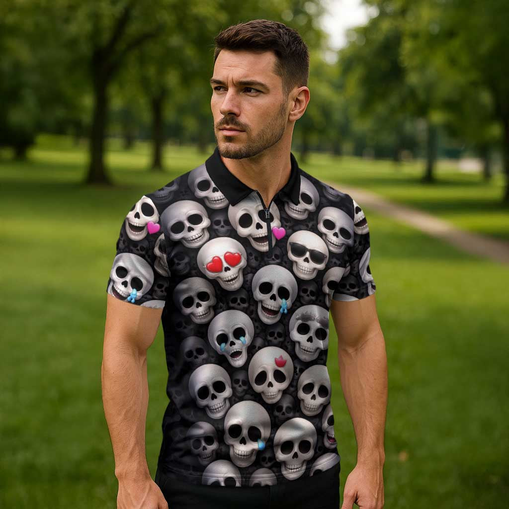 Emoji Skulls Zipper Polo Shirt Moodboard of the Dead