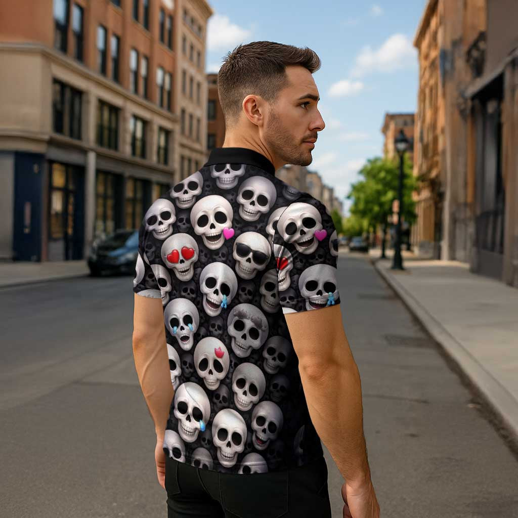 Emoji Skulls Zipper Polo Shirt Moodboard of the Dead