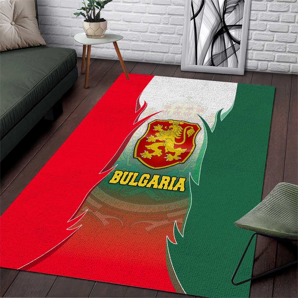 Bulgaria National Crest Area Rug with Tricolor Design and Folk Cuff Pattern