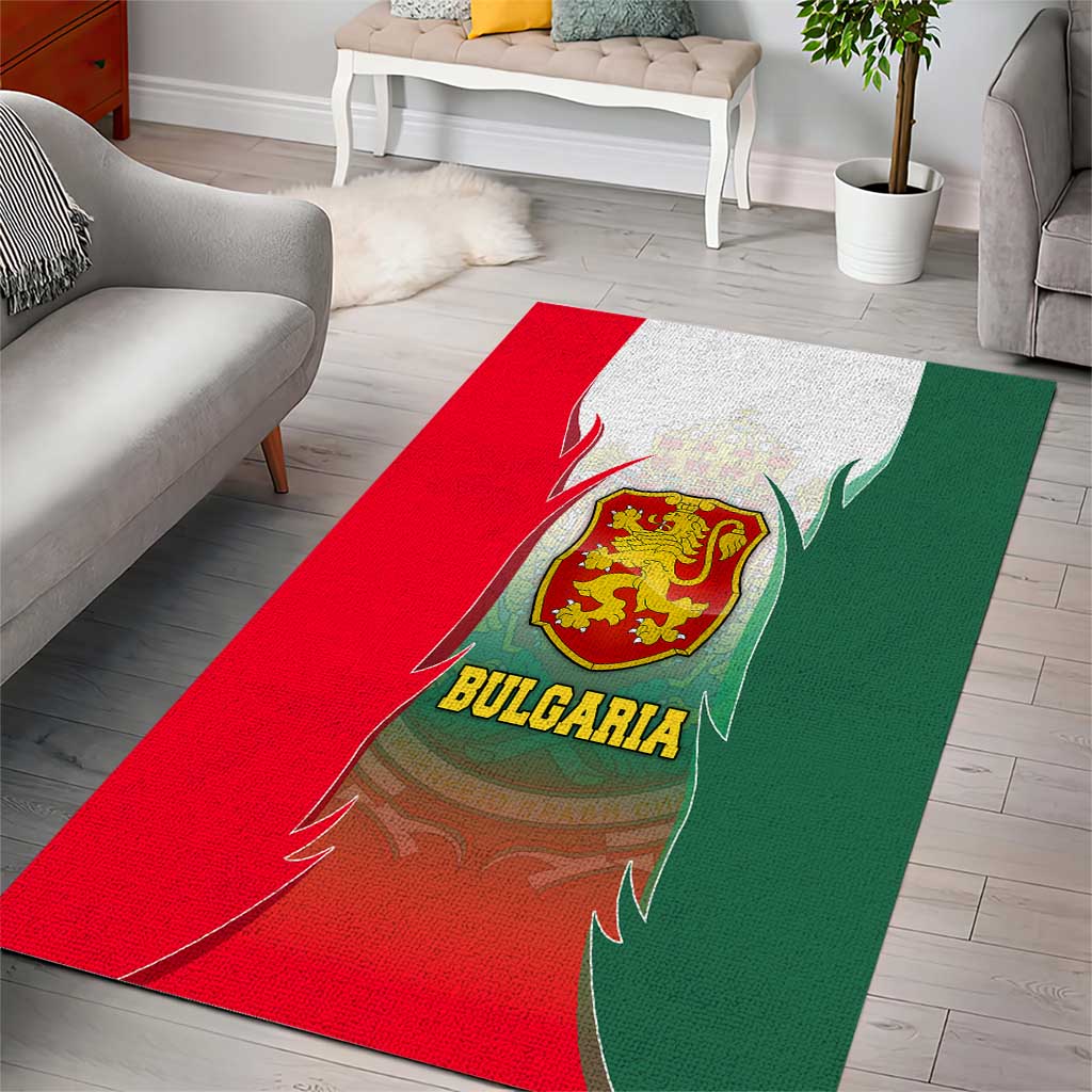 Bulgaria National Crest Area Rug with Tricolor Design and Folk Cuff Pattern