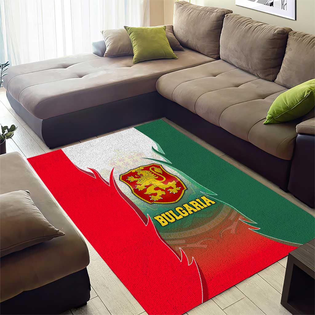 Bulgaria National Crest Area Rug with Tricolor Design and Folk Cuff Pattern