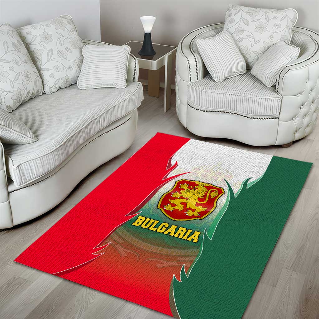 Bulgaria National Crest Area Rug with Tricolor Design and Folk Cuff Pattern
