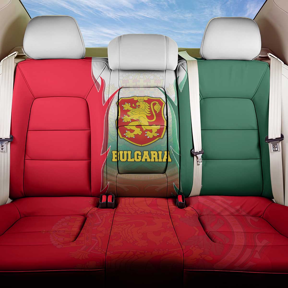 Bulgaria National Crest Back Car Seat Cover with Tricolor Design and Folk Cuff Pattern