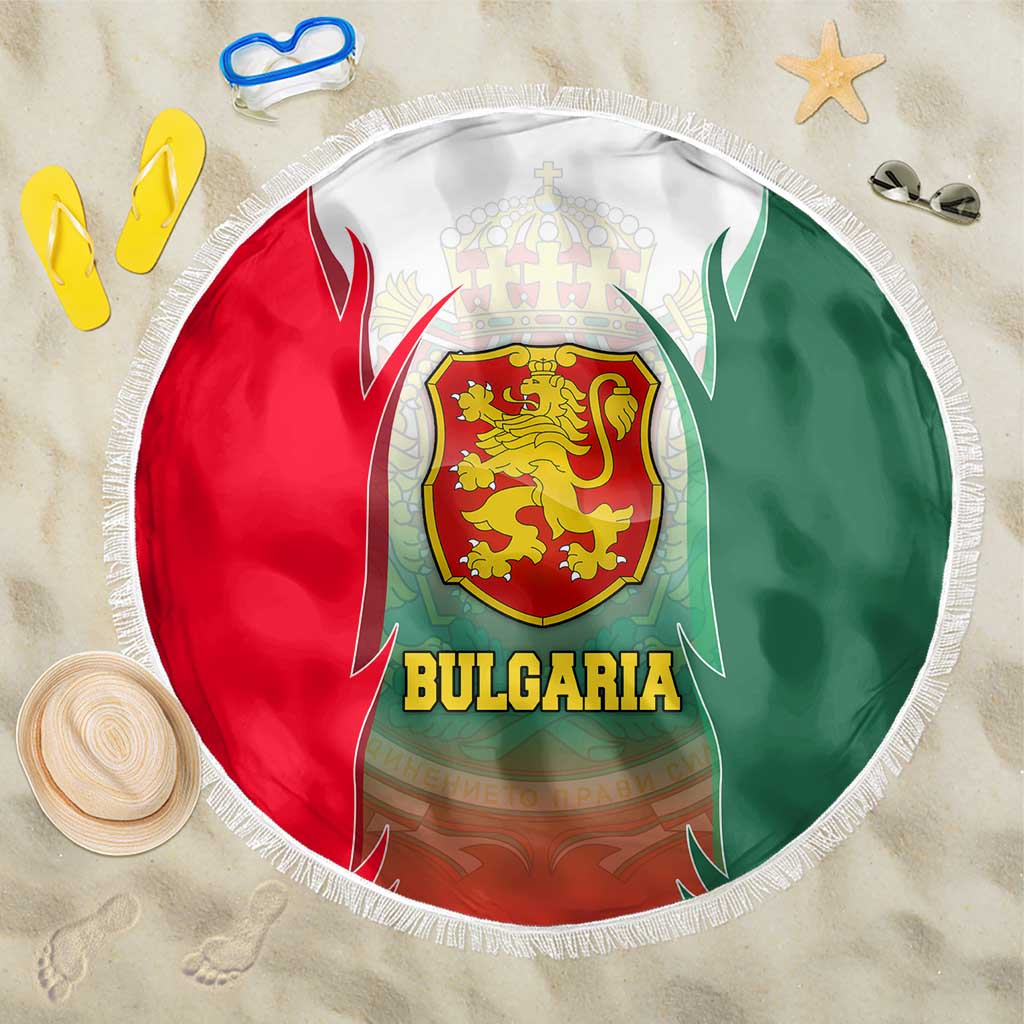 Bulgaria National Crest Beach Blanket with Tricolor Design and Folk Cuff Pattern