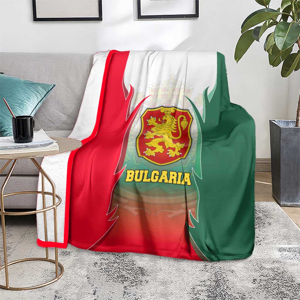 Bulgaria National Crest Blanket with Tricolor Design and Folk Cuff Pattern