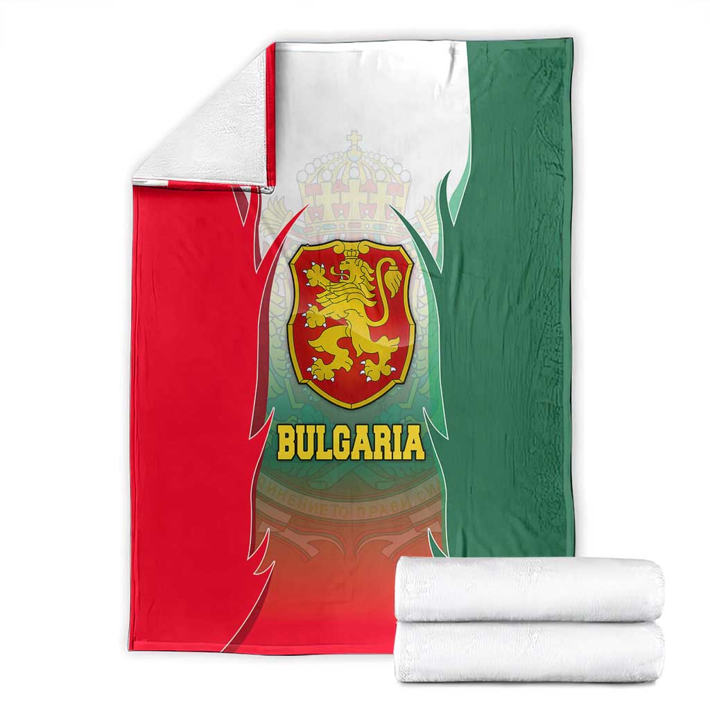 Bulgaria National Crest Blanket with Tricolor Design and Folk Cuff Pattern