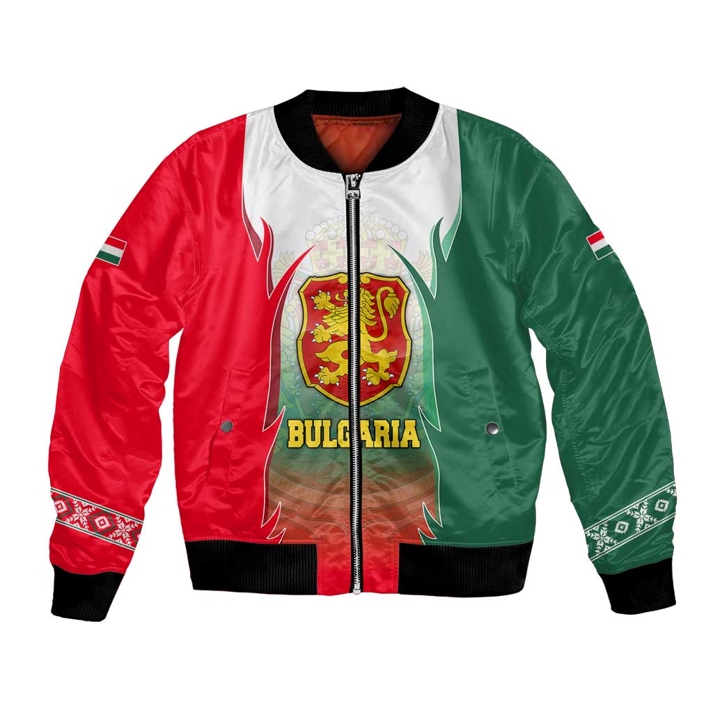 Bulgaria National Crest Bomber Jacket with Tricolor Design and Folk Cuff Pattern