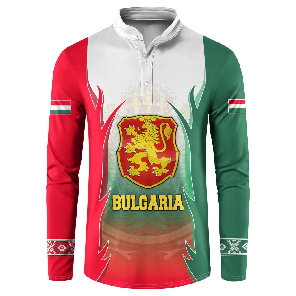 Bulgaria National Crest Button Sweatshirt with Tricolor Design and Folk Cuff Pattern