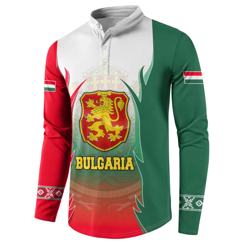 Bulgaria National Crest Button Sweatshirt with Tricolor Design and Folk Cuff Pattern