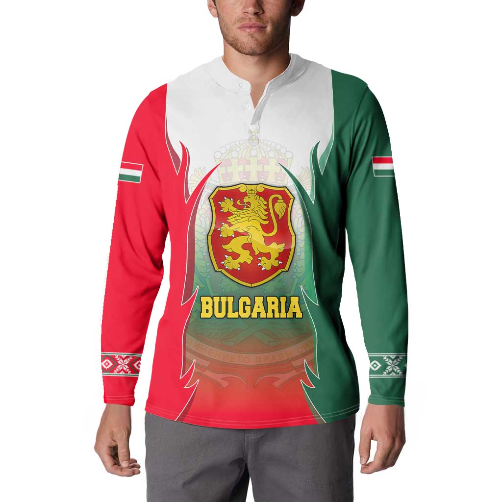 Bulgaria National Crest Button Sweatshirt with Tricolor Design and Folk Cuff Pattern