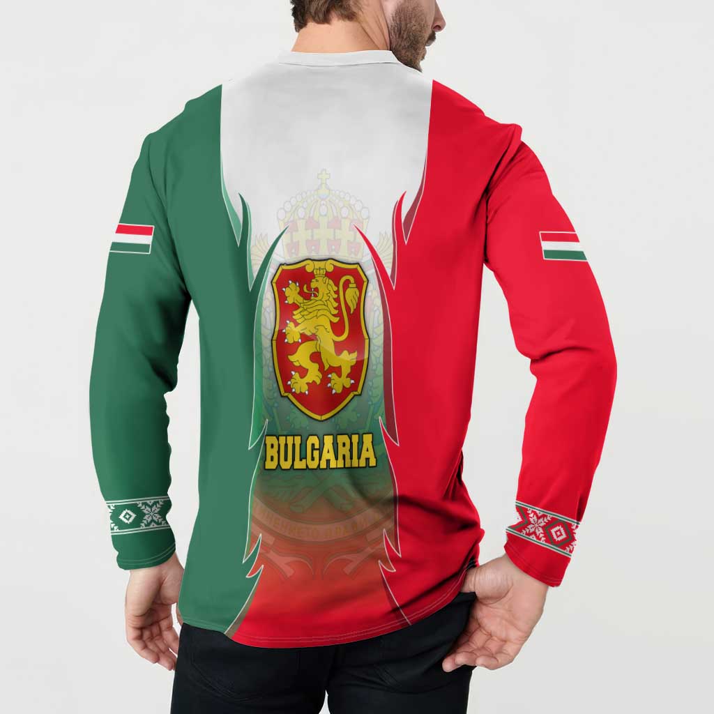 Bulgaria National Crest Button Sweatshirt with Tricolor Design and Folk Cuff Pattern