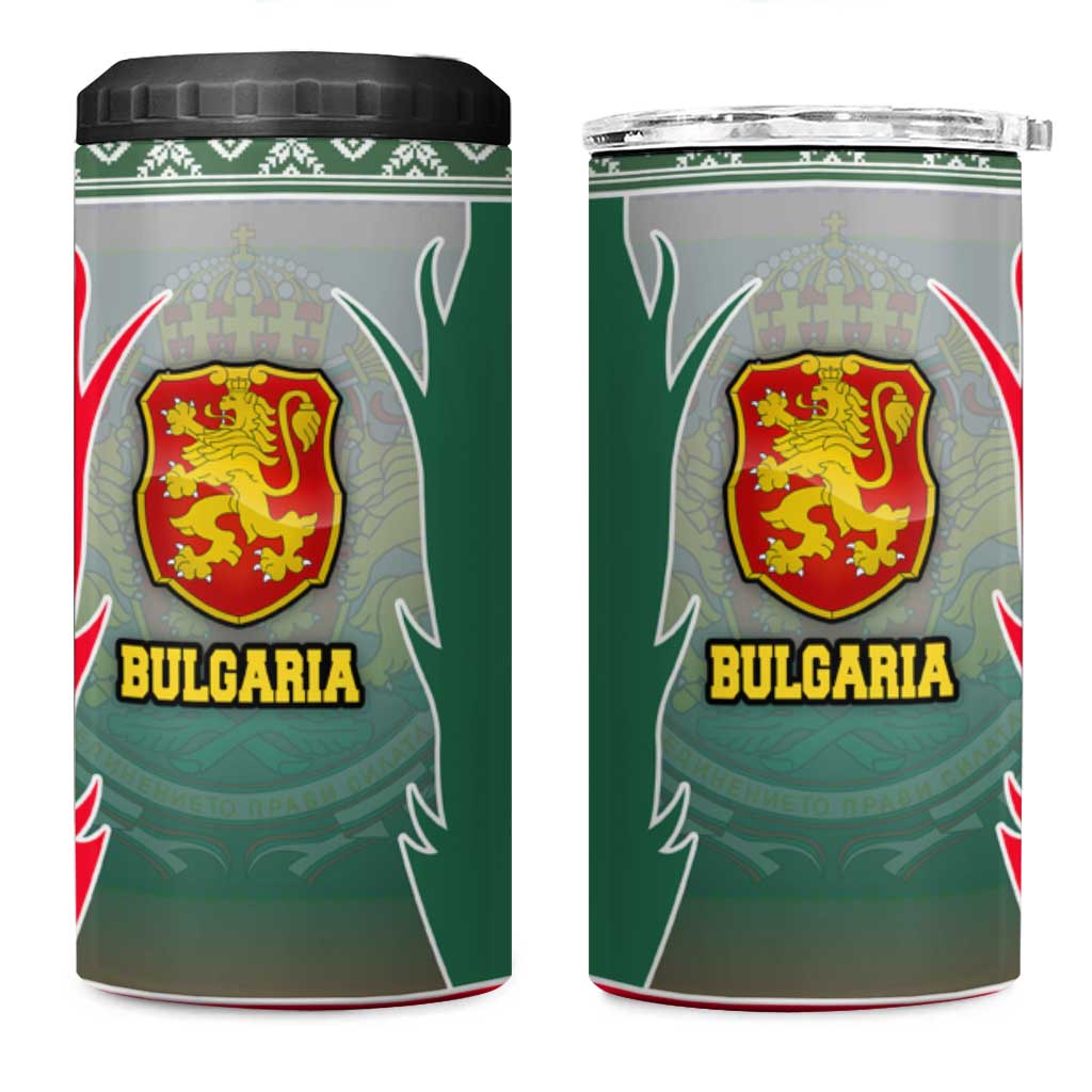 Bulgaria National Crest 4 in 1 Can Cooler Tumbler with Tricolor Design and Folk Cuff Pattern